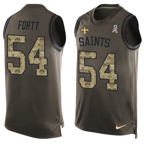 Men's Limited Khairi Fortt Nike Jersey Green - #54 Salute to Service Tank Top NFL New Orleans Saints
